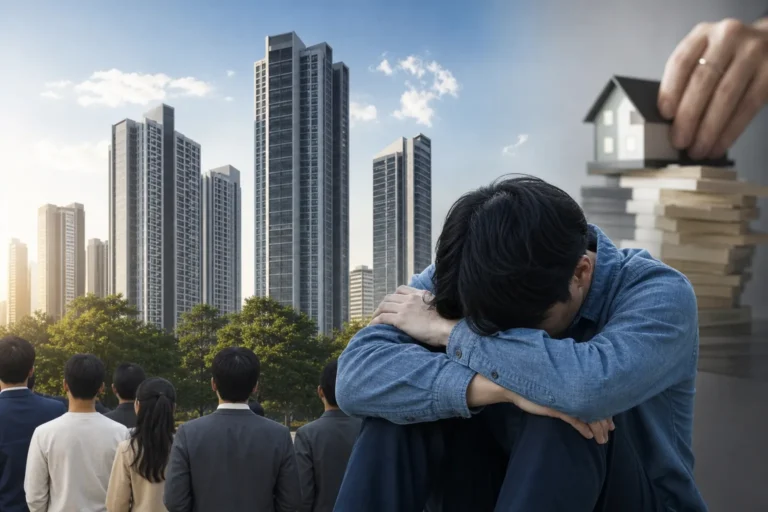 강남 아파트 청약과 자금 부담을 상징하는 도시 주택 이미지