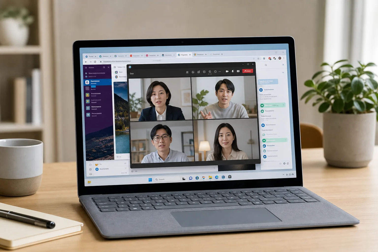 작업 관리자와 노트북 멀티태스킹 환경을 묘사한 AI 이미지