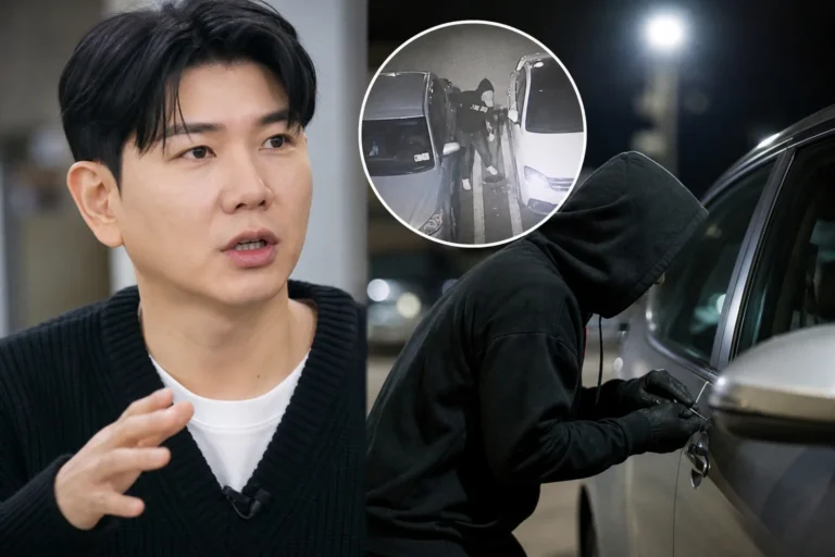 방송에서 공개된 차량털이범 검거 일화와 차량 안전 주의를 상징하는 이미지