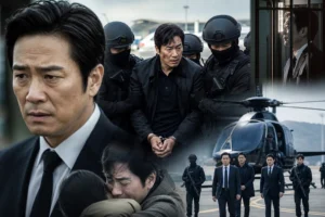 한국 액션 드라마의 긴박한 클라이맥스를 표현한 이미지