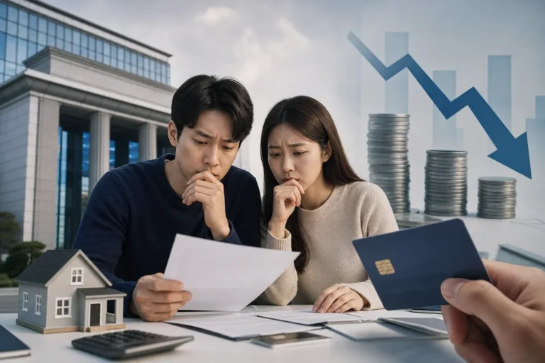 주택담보대출과 카드론 한도 축소로 자금 계획을 점검하는 실수요자 이미지