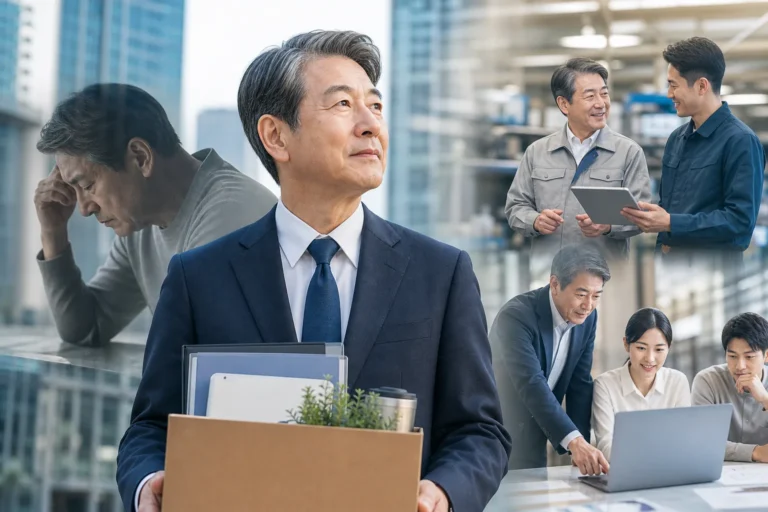 중고령층 재취업과 소득 공백 문제를 보여주는 일자리 박람회 이미지