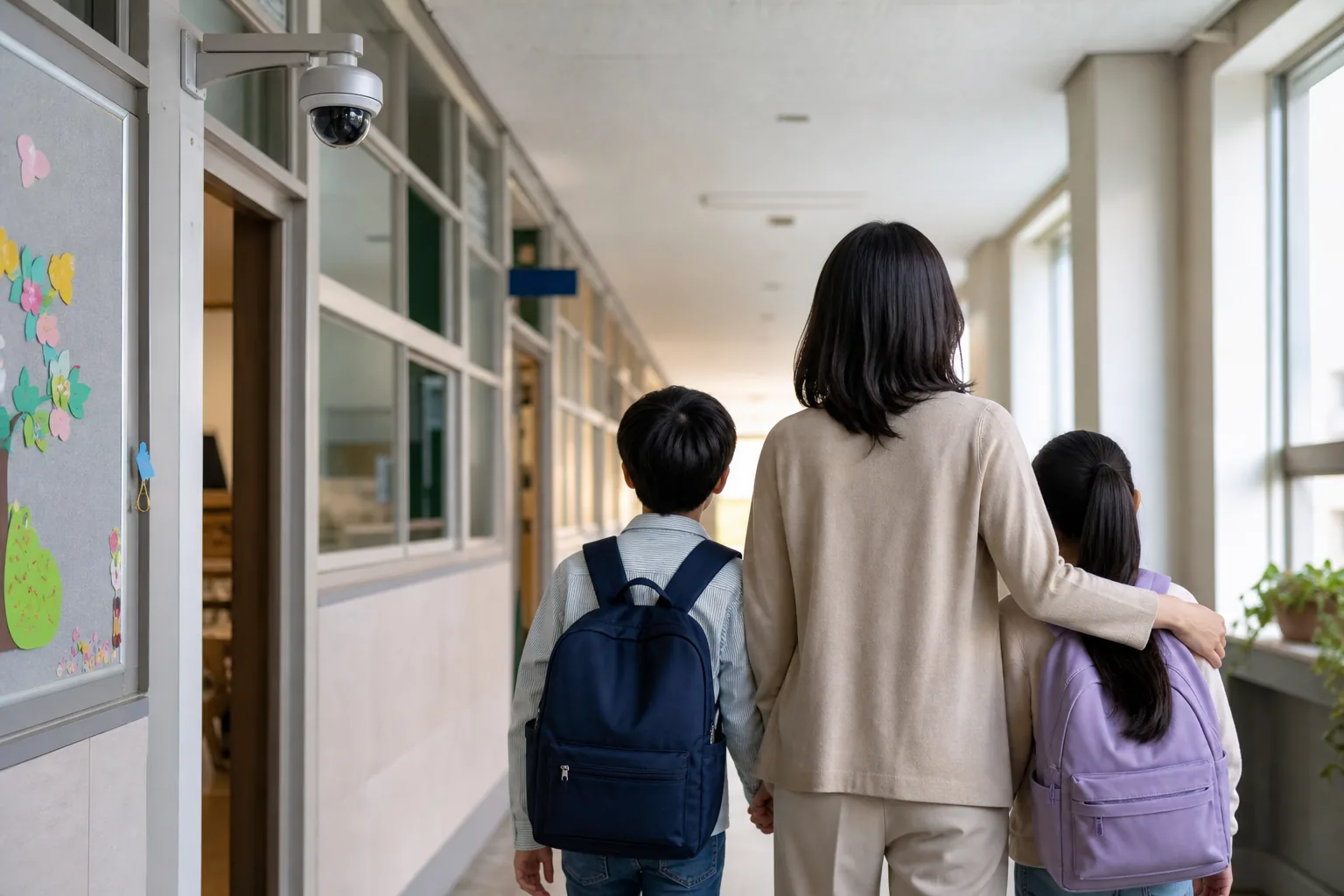 교실과 교사 책상을 배경으로 한 학교 안전 이미지
