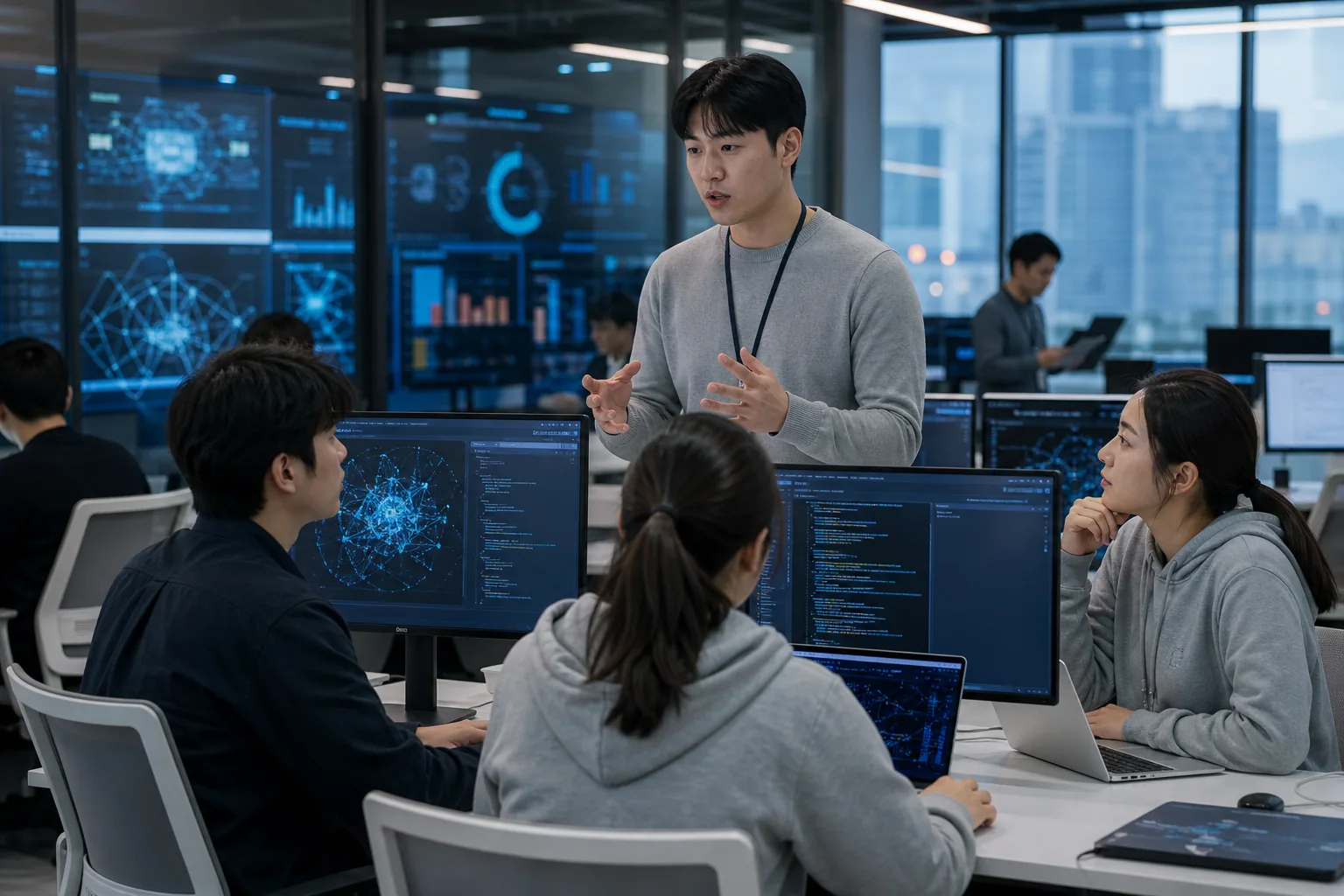 AI 직업훈련과 지역 중소기업 전환 지원을 상징하는 이미지