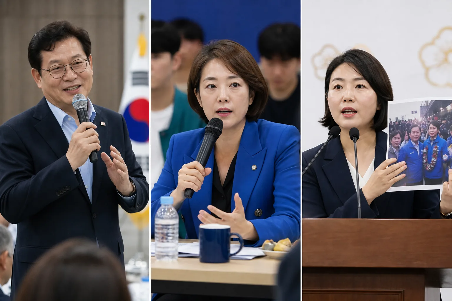 정당 개혁과 당심 경쟁을 상징하는 정치 회의 이미지