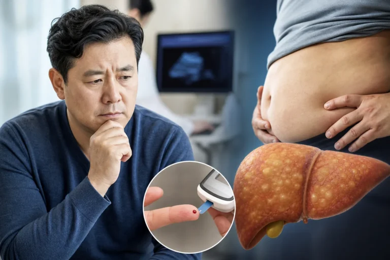 40대 건강검진과 대사 건강 관리를 상징하는 이미지