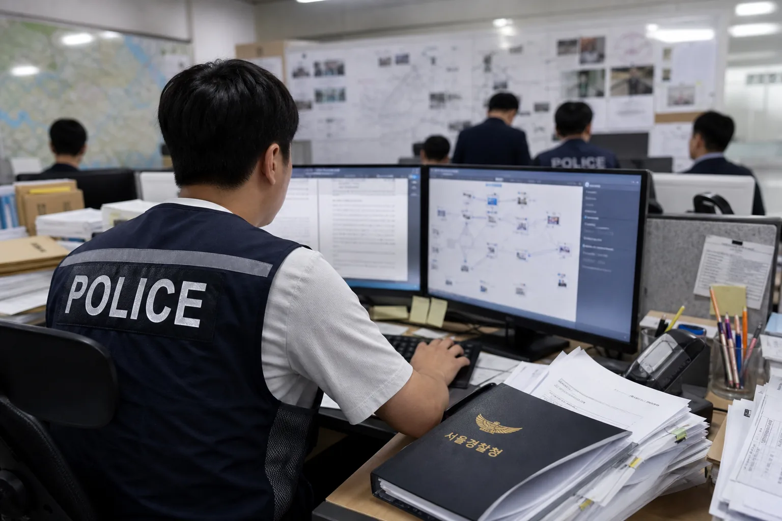 장기 수사와 의견서 제출 쟁점을 나타내는 경찰 수사 이미지