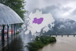 전남 지역 호우특보와 비구름을 보여주는 재난 안전 이미지