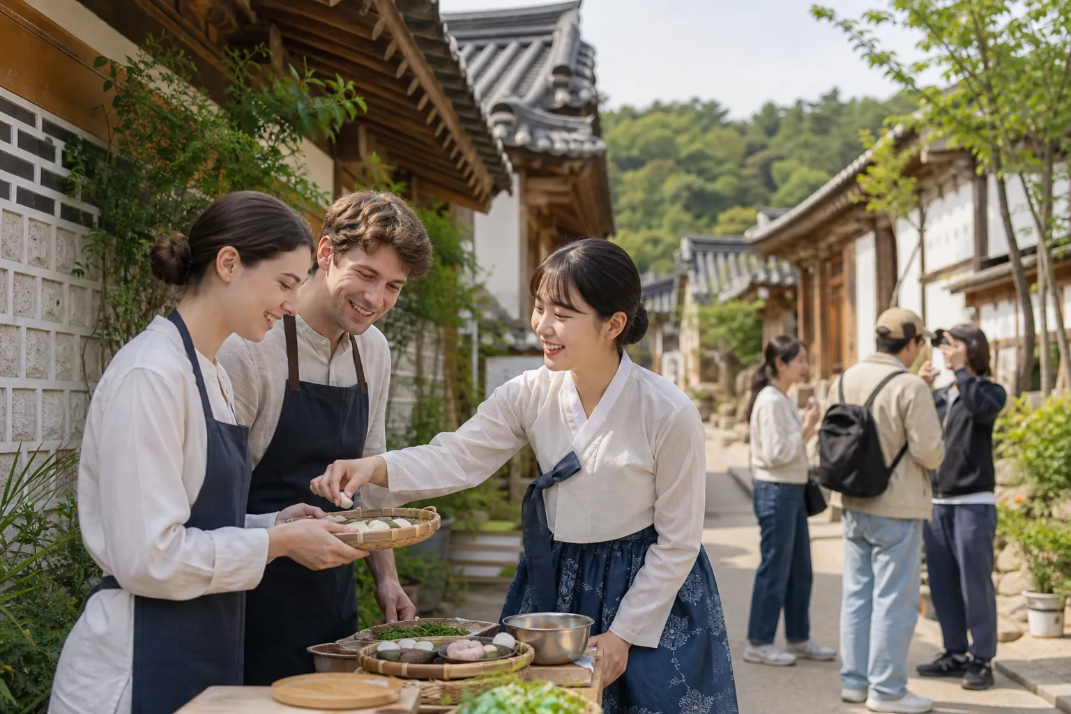 전통시장과 지역 체험 프로그램을 즐기는 관광객 이미지