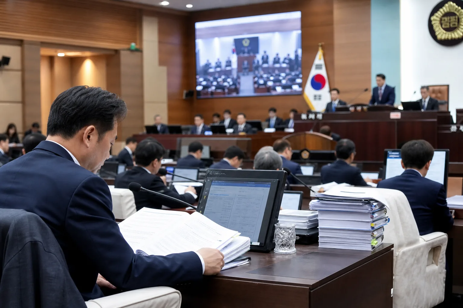 서울시의회 본회의장과 지방의회 토론을 표현한 이미지