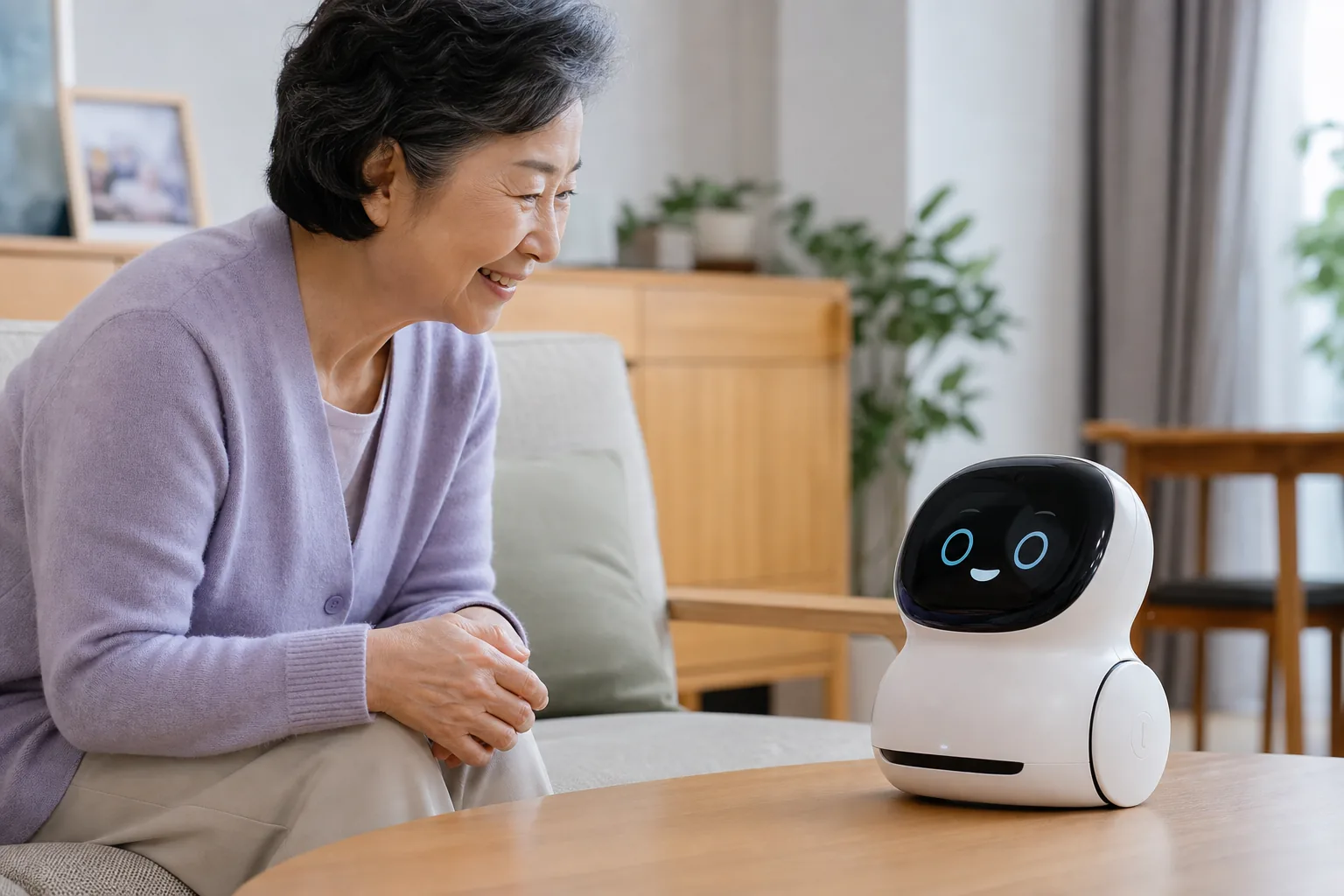 노년층 일상 일정과 건강 확인을 지원하는 AI 돌봄 로봇 이미지