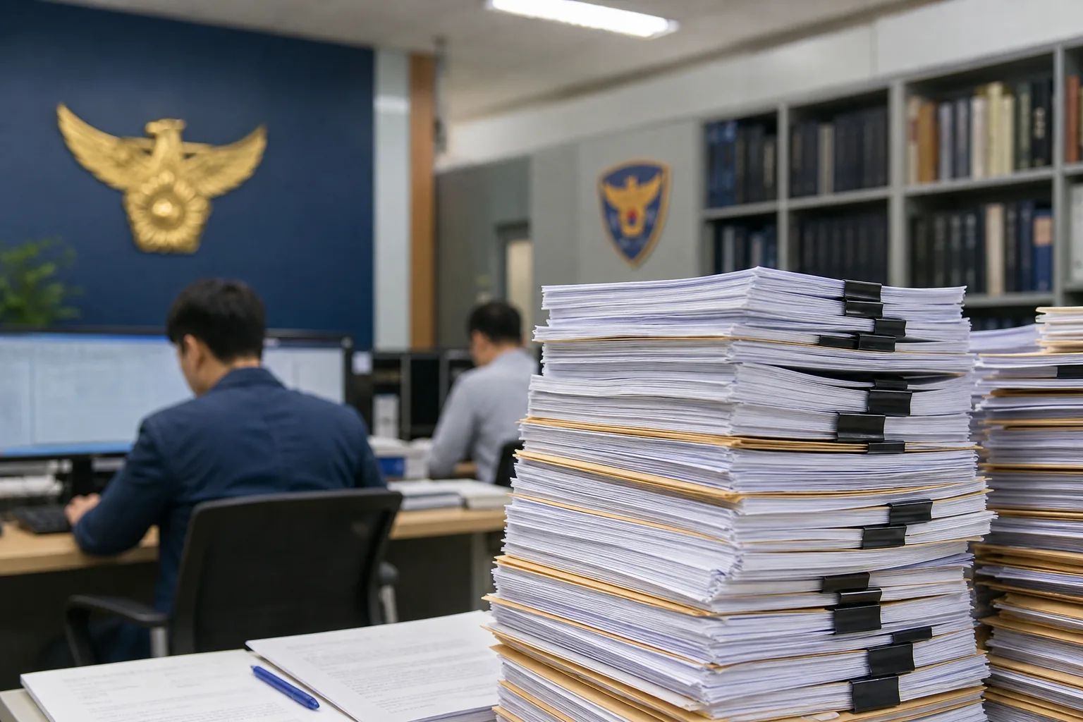 검찰청과 경찰 수사 기록을 상징하는 AI 이미지