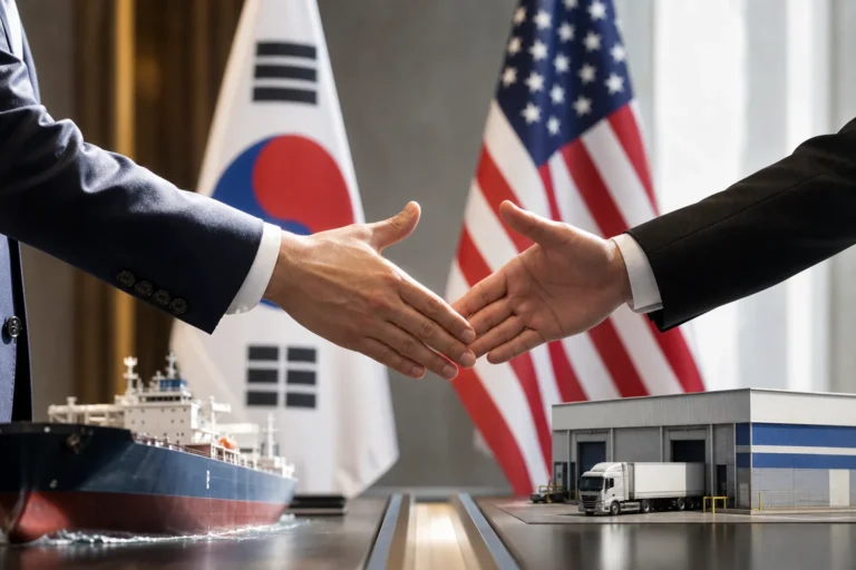 한미 통상 협상을 상징하는 워싱턴 회의 장면