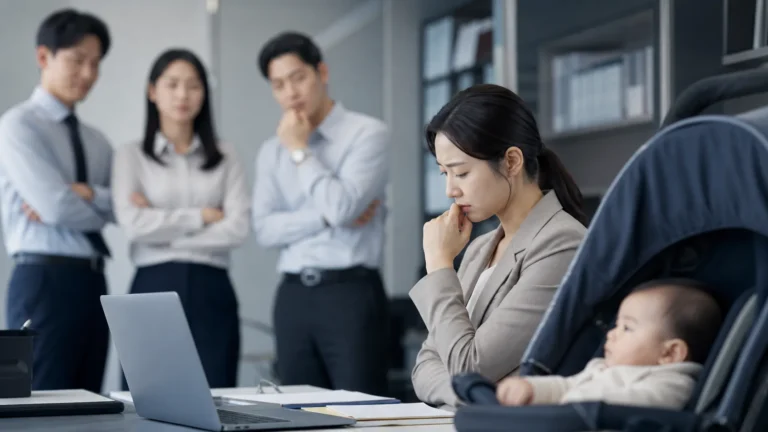 육아휴직과 직장 내 제도 이용 격차를 상징하는 이미지