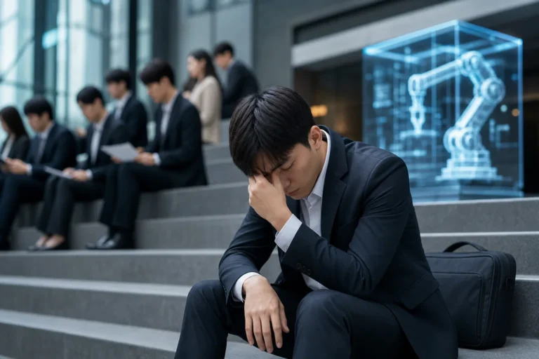 AI 전환 속 청년 고용 한파와 대졸 실업 증가를 보여주는 이미지