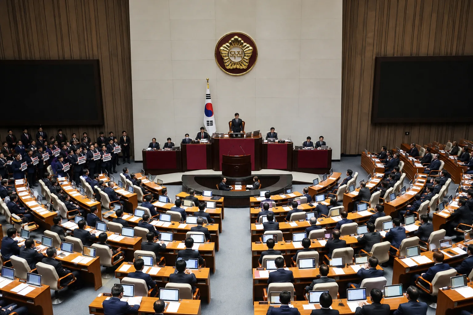 국회 본회의장에서 법안 처리를 논의하는 모습 이미지