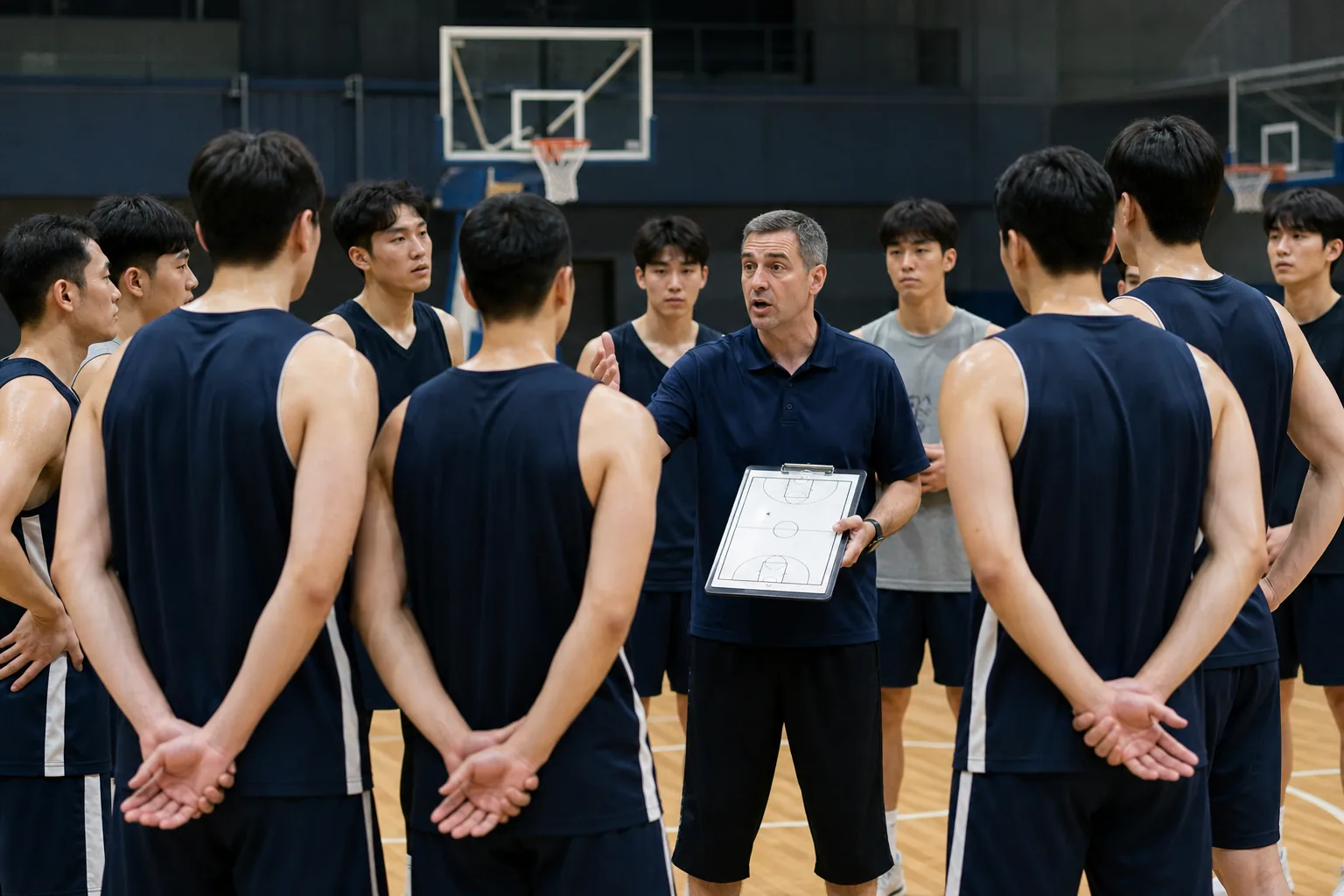 국제 농구 예선 경기를 준비하는 대표팀 선수들