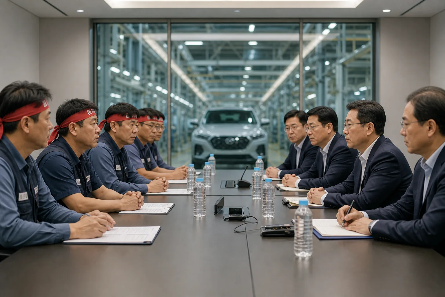 임금협상 테이블에서 노사가 교섭하는 모습