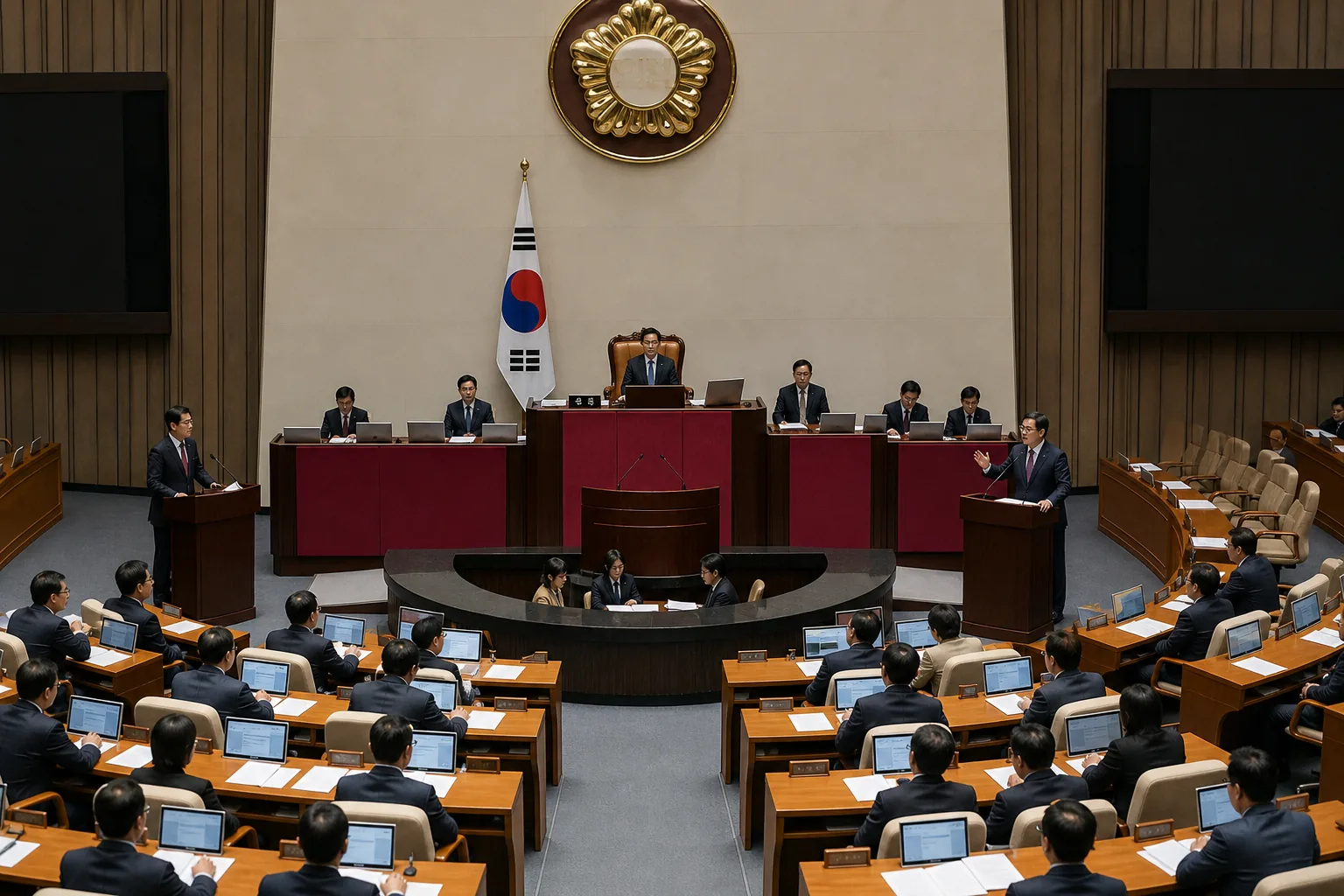 국회 본회의 표결과 필리버스터 절차를 상징하는 이미지