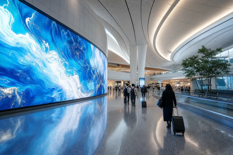 국제공항 대형 LED 스크린에 펼쳐진 미디어아트 전시