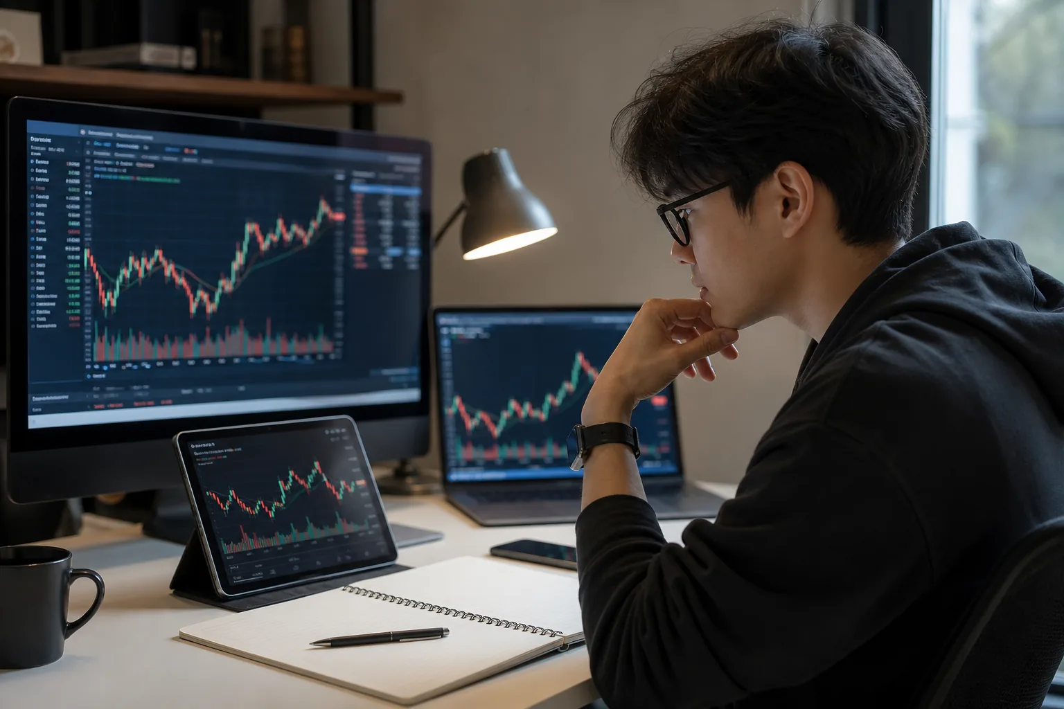 AI 반도체와 증시 변동성을 함께 표현한 금융시장 이미지