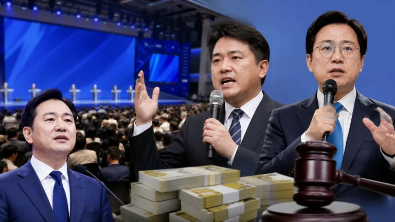 정당 전당대회 합동연설회와 당대표 경선 분위기를 표현한 이미지