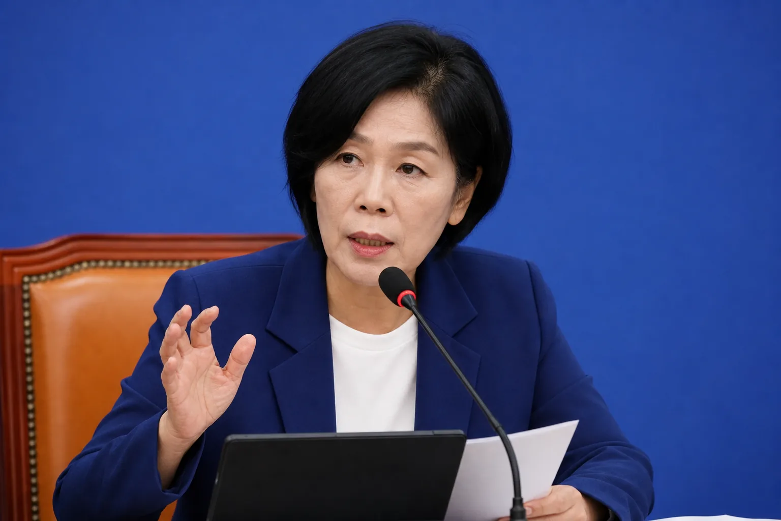 정당 전당대회 후보 연설과 투표 절차를 보여주는 이미지