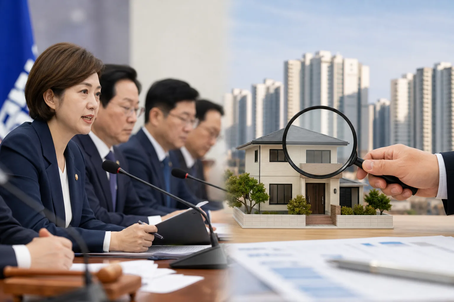 정당 회의실에서 전당대회 제도 논의를 하는 모습