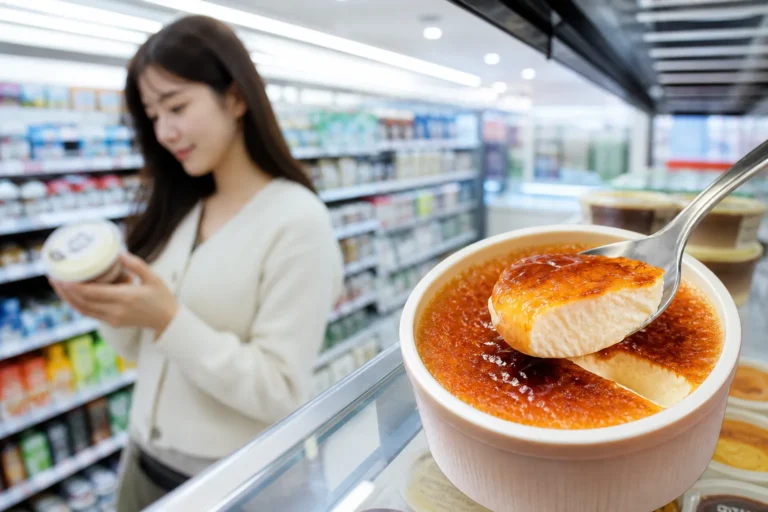 편의점 냉동 진열대의 프리미엄 브륄레 아이스크림 이미지