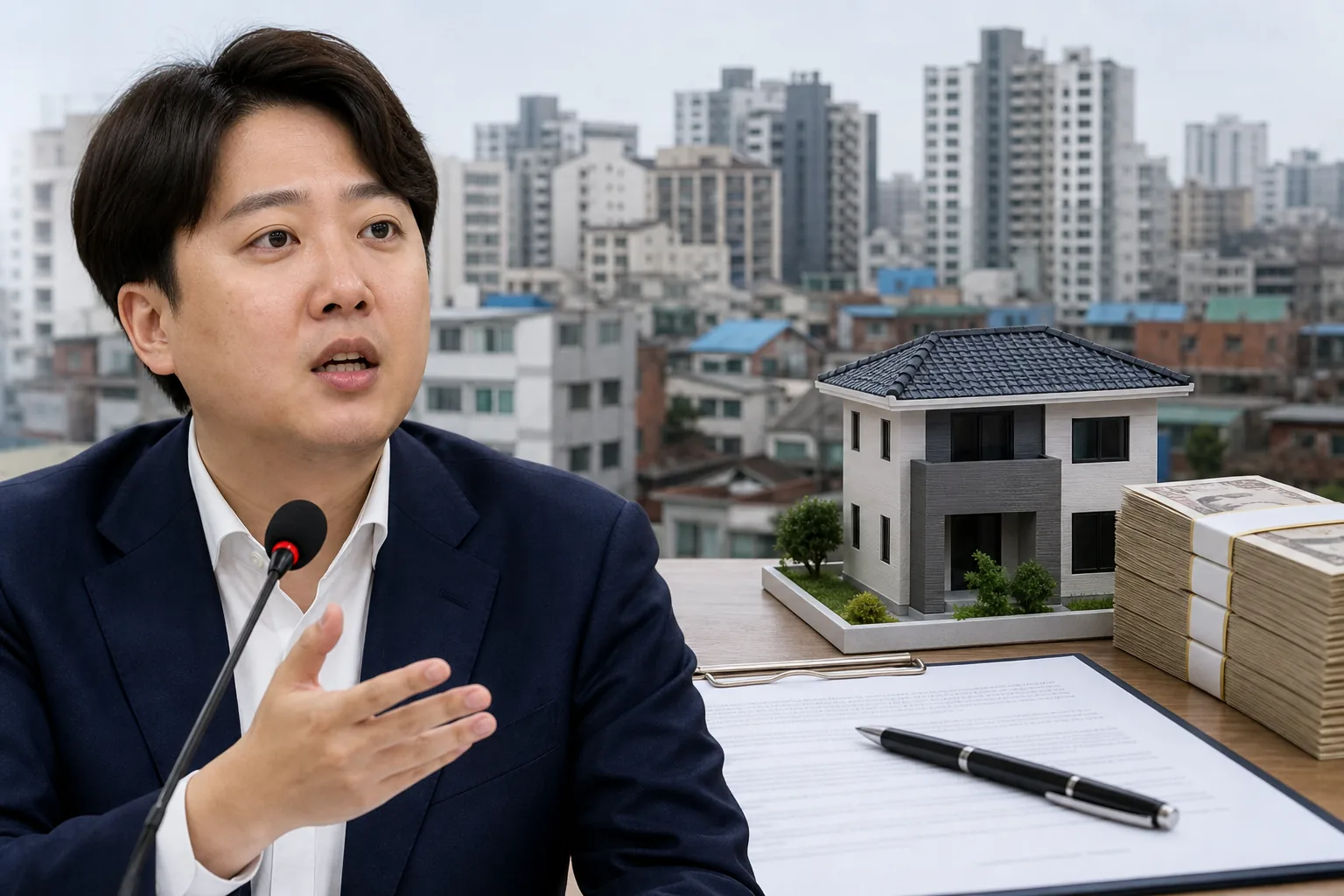 부동산 계약 문서와 담보 설정을 검토하는 장면 이미지