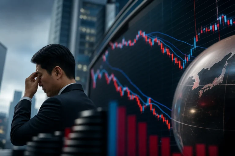 코스피 급락과 레버리지 ETF 청산을 보여주는 증권시장 이미지