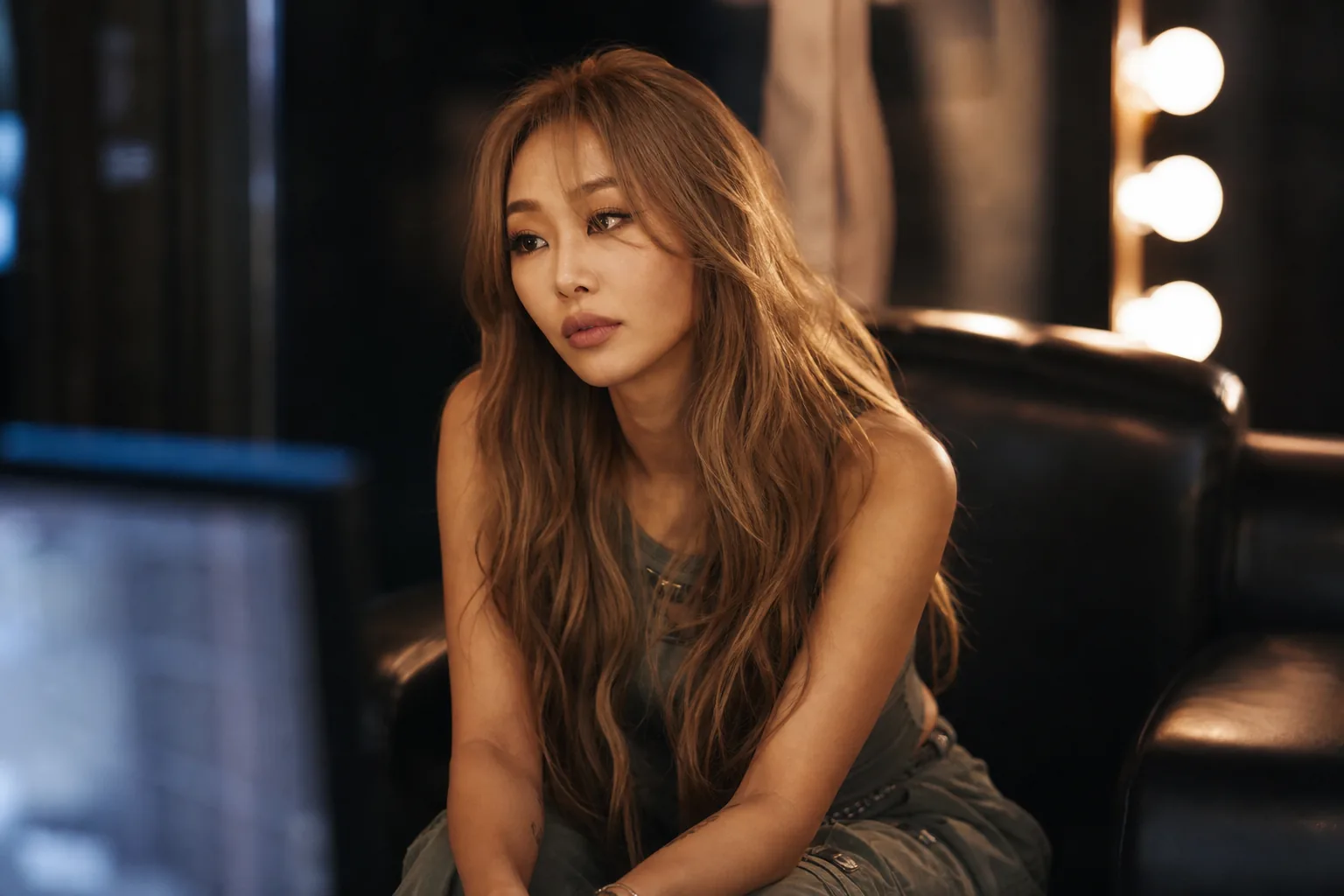 K팝 솔로 가수가 새 앨범을 준비하는 스튜디오 이미지