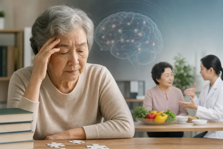 고령층 치매 예방과 인지 건강 연구를 상징하는 이미지