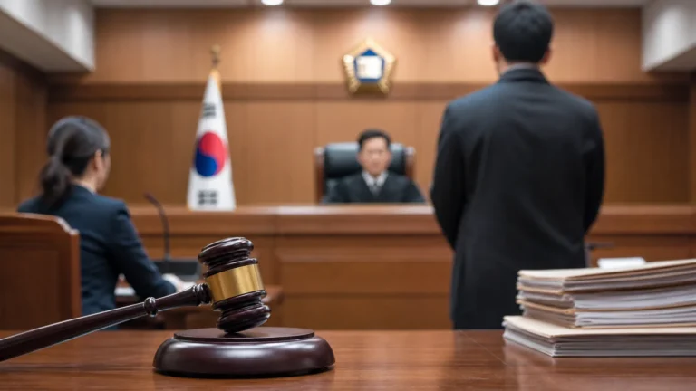 형사재판과 피해자 보호 쟁점을 상징하는 법원 이미지