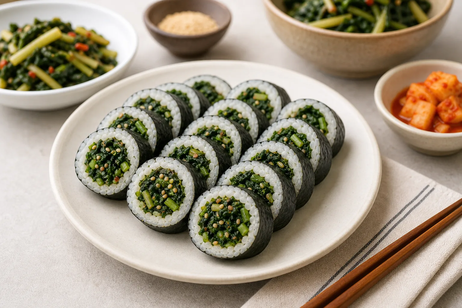 간단한 재료로 완성하는 열무 김밥 레시피