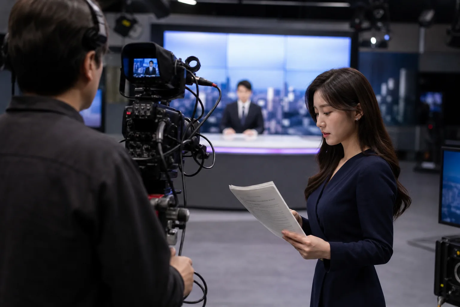 방송사 경영난과 온라인 댓글 반응을 상징하는 회의실 이미지