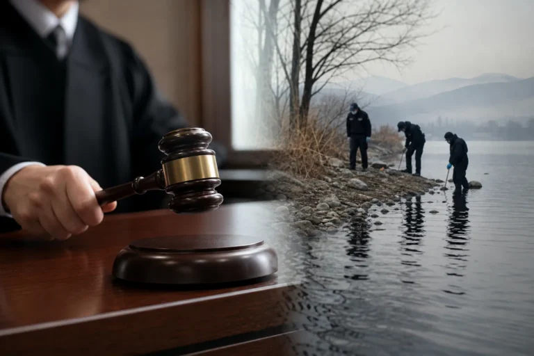 살인 및 시신 유기 사건 1심 선고를 상징하는 법정 이미지