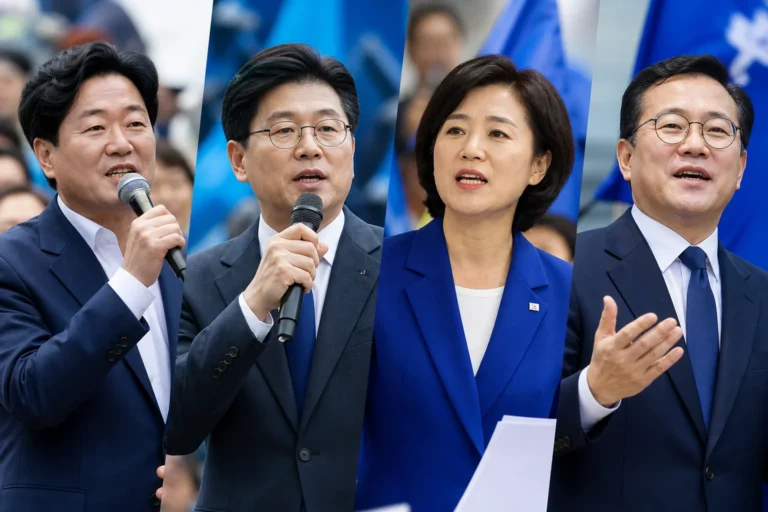 정당 전당대회를 앞두고 후보들이 지역 표심을 공략하는 장면