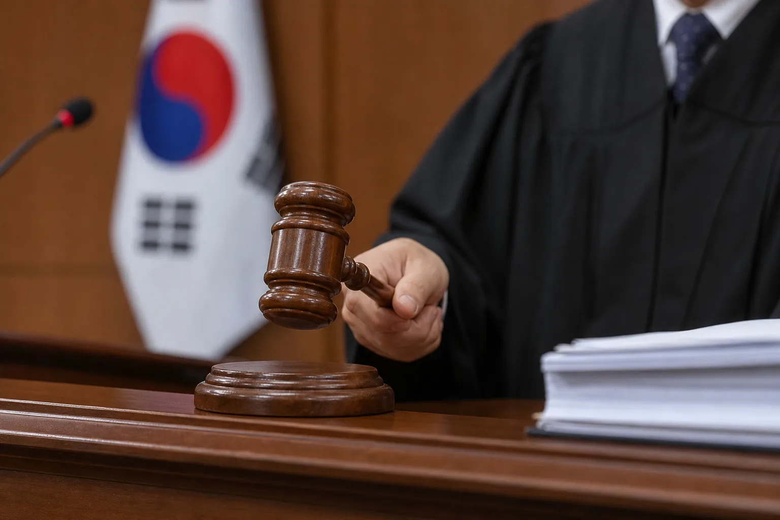 아파트 현관 앞 범죄 현장과 경찰 통제선을 표현한 이미지