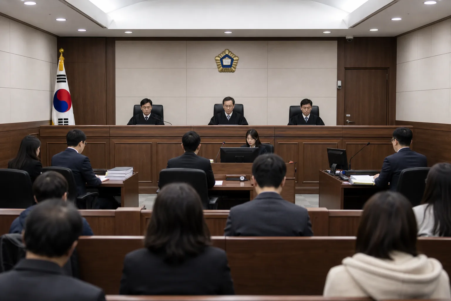 법원 판결과 사적 분쟁의 법적 해결 원칙을 나타내는 이미지