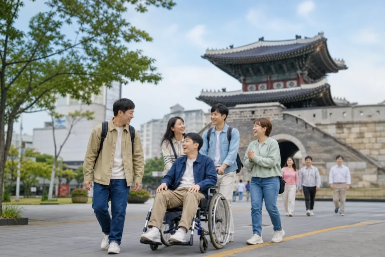 발달장애인의 지역사회 여행과 포용적 참여를 상징하는 이미지