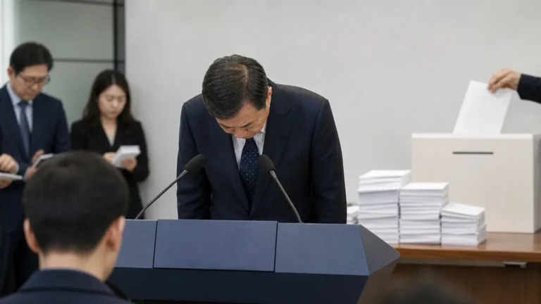선거관리위원회의 공식 사과와 투표용지 부족 사태를 상징하는 이미지