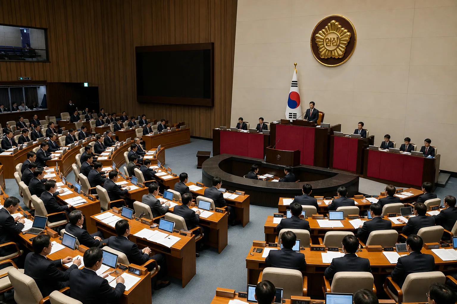 국회 회의실에서 수사권 조정 법안을 논의하는 장면