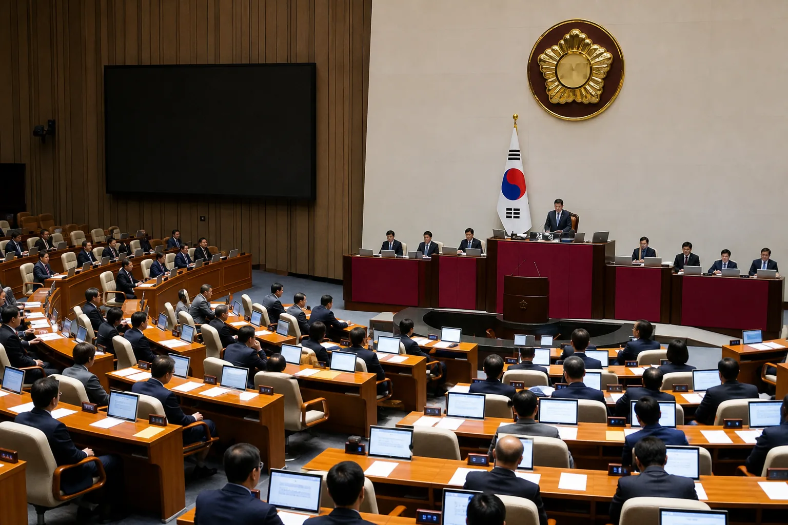 국회 회의장에서 수사권 제도 논의를 하는 의원들