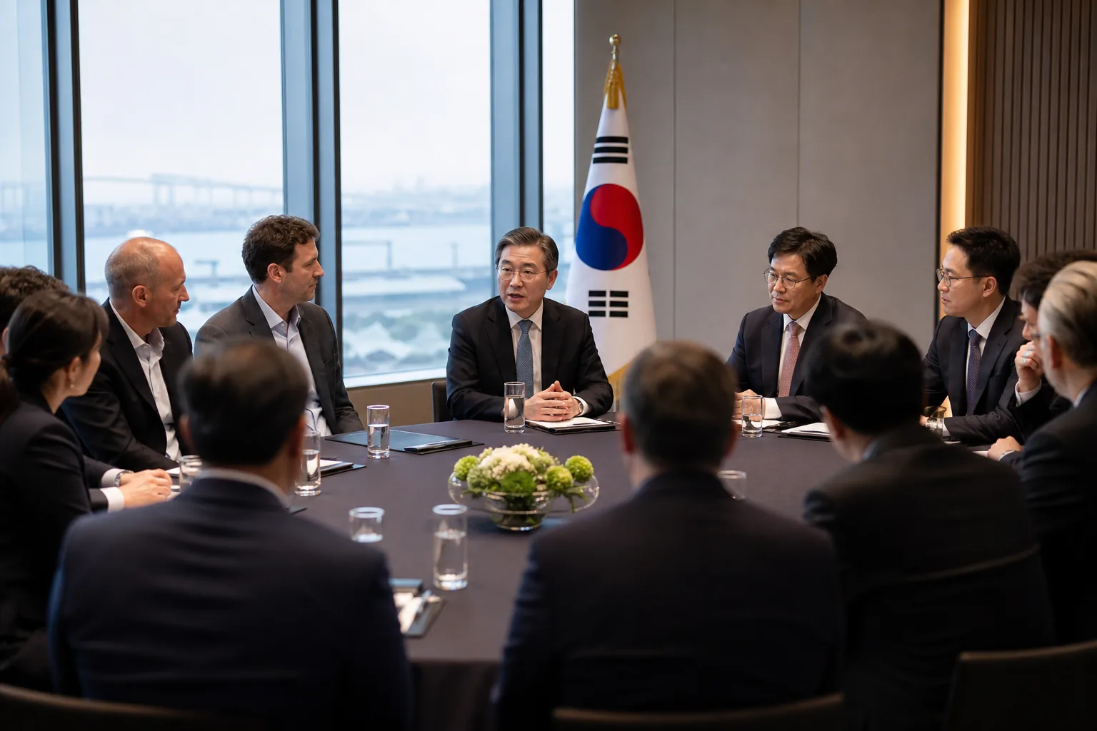 한국 스타트업과 글로벌 벤처캐피탈의 투자 논의를 표현한 이미지