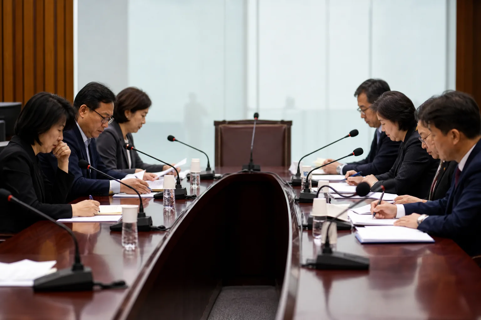 정당 윤리위원회 회의장과 징계안 심의 분위기