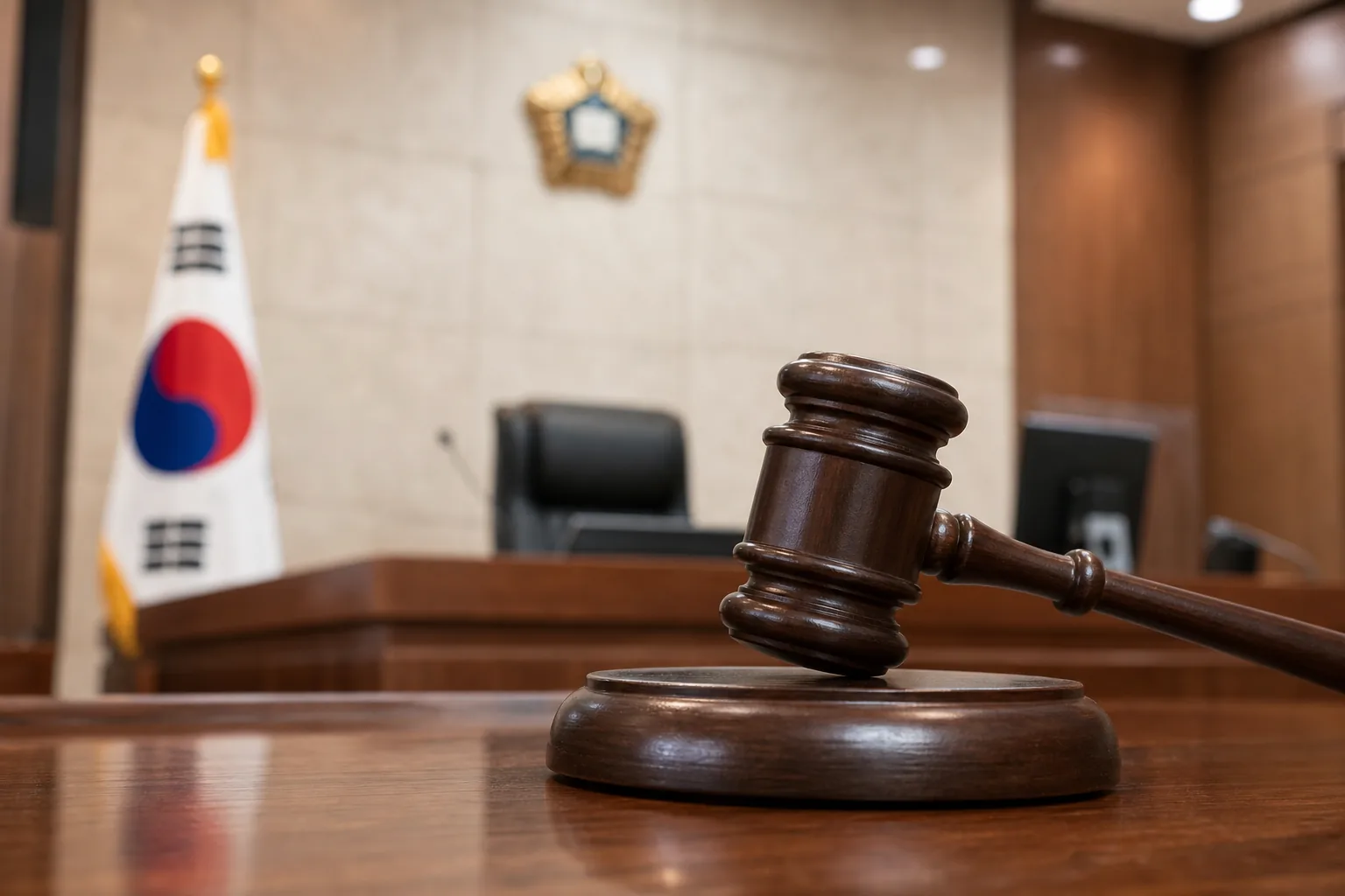 법정에서 명예훼손 사건 판결이 내려지는 모습을 표현한 이미지