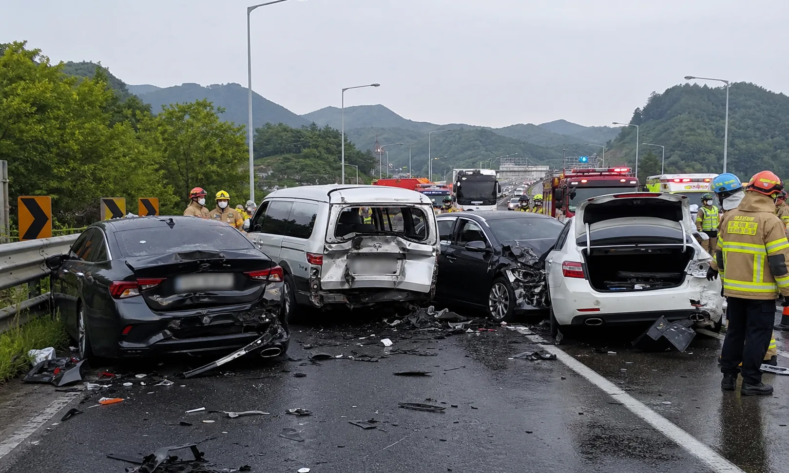 통영대전고속도로 무주 나들목 근처 4중 추돌... 6명부상 배경과 파장을 설명하는 이미지