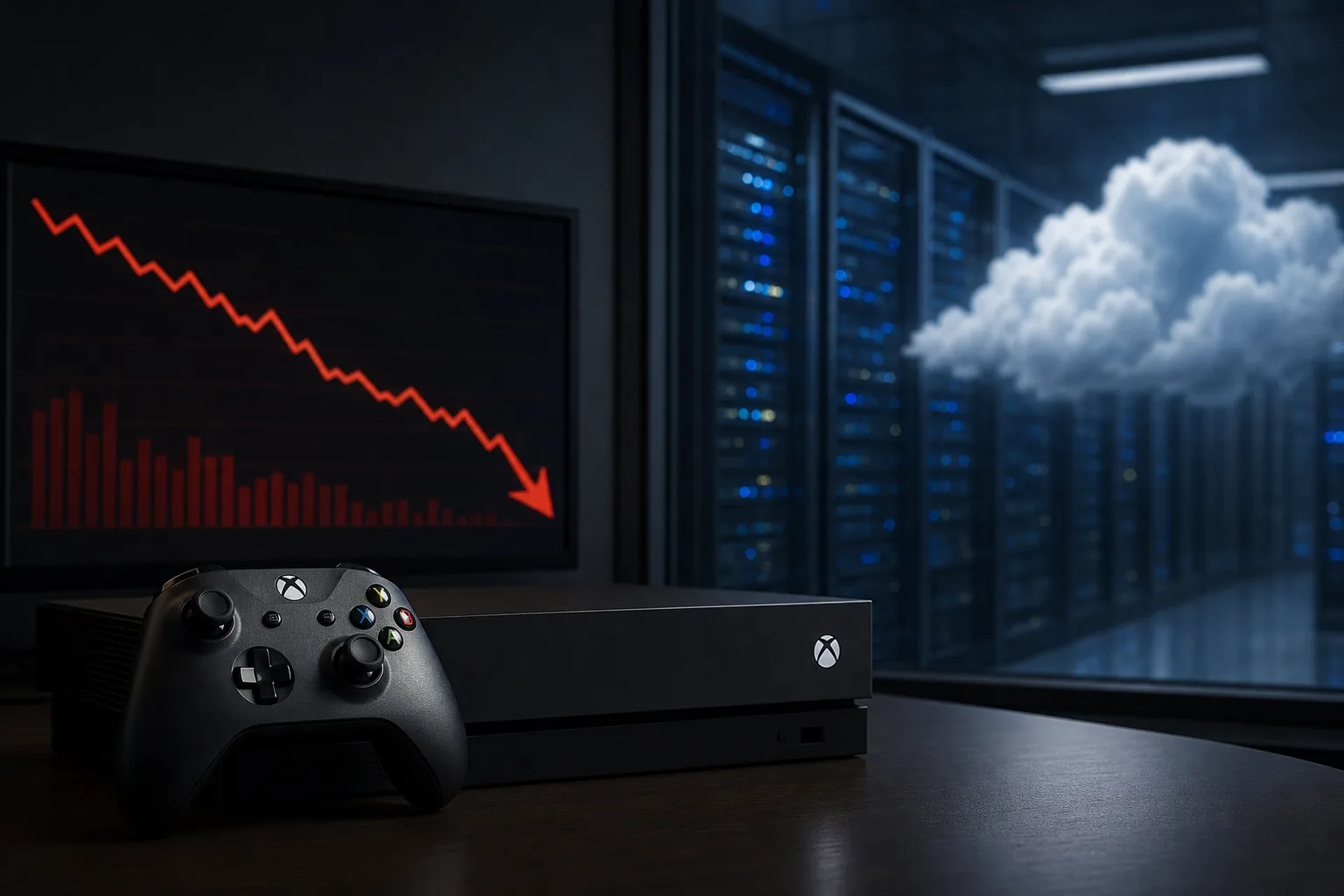 Xbox revenue drops 10 percent as Microsoft’s cloud and AI business surges 핵심 내용을 시각화한 이미지