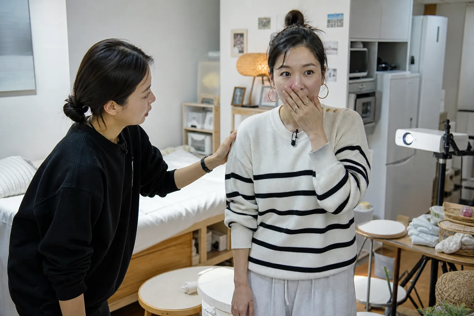 작은 원룸에서 진행되는 유튜브 촬영 현장